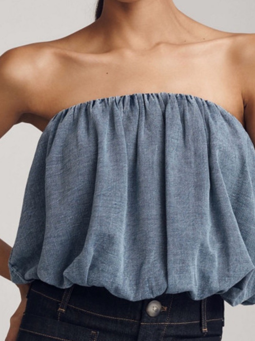 Pilcro Anthropologie Blue Denim Strapless Bubble Top